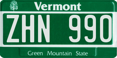 VT license plate ZHN990