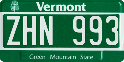 VT license plate ZHN993