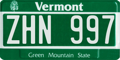 VT license plate ZHN997