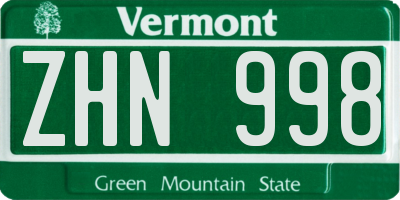 VT license plate ZHN998