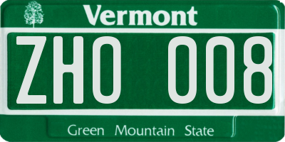 VT license plate ZHO008