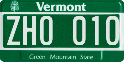 VT license plate ZHO010