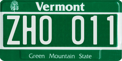 VT license plate ZHO011