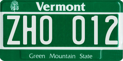 VT license plate ZHO012