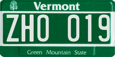 VT license plate ZHO019
