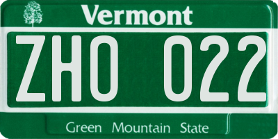 VT license plate ZHO022