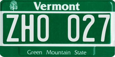 VT license plate ZHO027