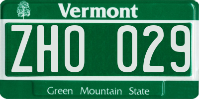 VT license plate ZHO029