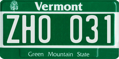 VT license plate ZHO031