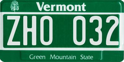 VT license plate ZHO032