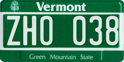 VT license plate ZHO038