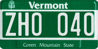 VT license plate ZHO040