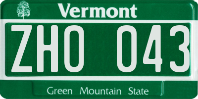 VT license plate ZHO043