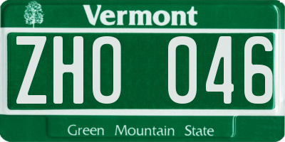 VT license plate ZHO046