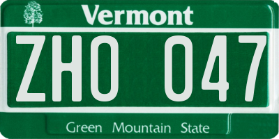 VT license plate ZHO047
