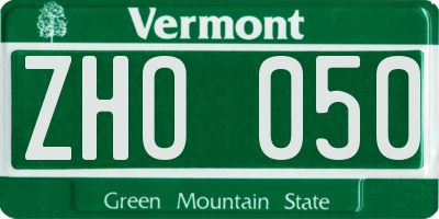 VT license plate ZHO050