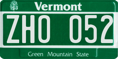 VT license plate ZHO052