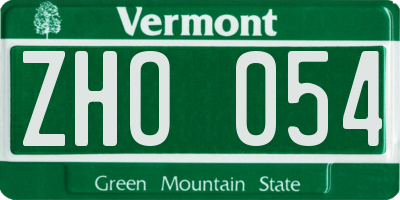 VT license plate ZHO054