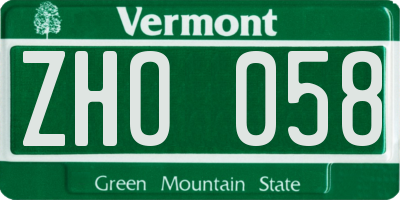 VT license plate ZHO058