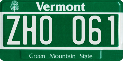VT license plate ZHO061