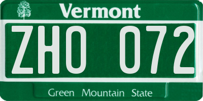 VT license plate ZHO072