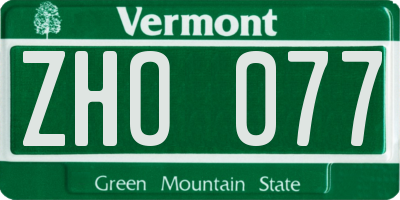 VT license plate ZHO077
