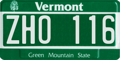 VT license plate ZHO116