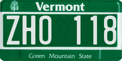 VT license plate ZHO118