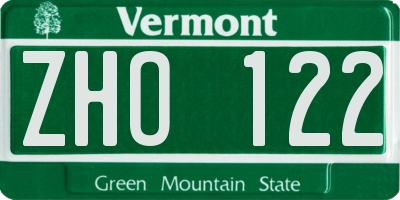 VT license plate ZHO122