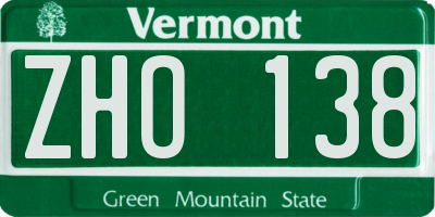 VT license plate ZHO138