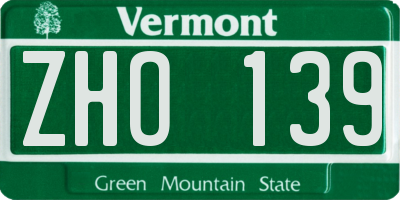 VT license plate ZHO139