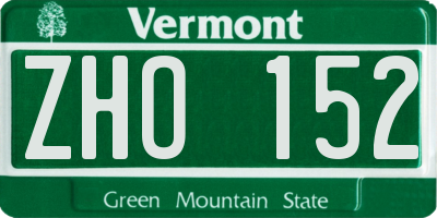 VT license plate ZHO152