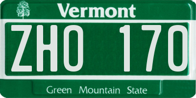 VT license plate ZHO170