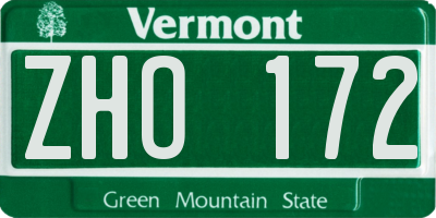 VT license plate ZHO172