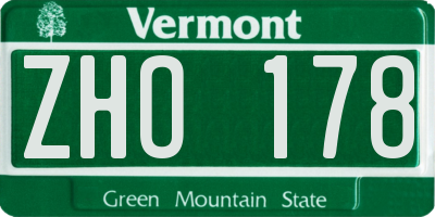 VT license plate ZHO178