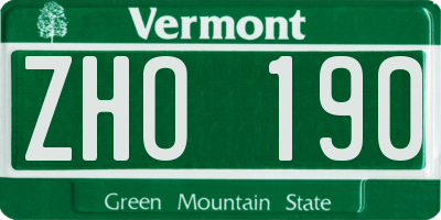 VT license plate ZHO190