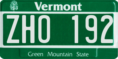 VT license plate ZHO192