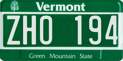 VT license plate ZHO194