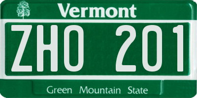VT license plate ZHO201
