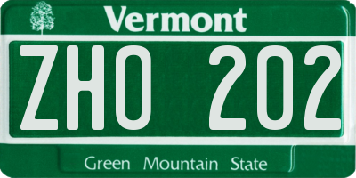 VT license plate ZHO202