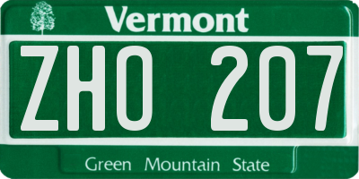 VT license plate ZHO207