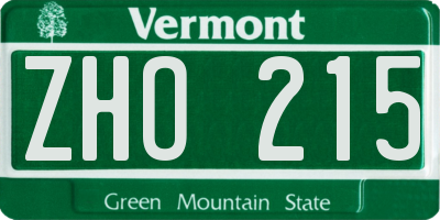 VT license plate ZHO215