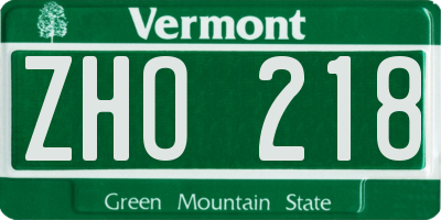 VT license plate ZHO218