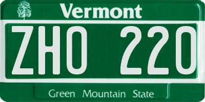 VT license plate ZHO220