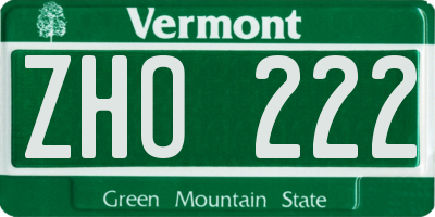 VT license plate ZHO222