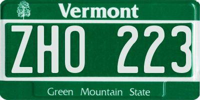 VT license plate ZHO223