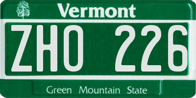 VT license plate ZHO226