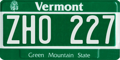 VT license plate ZHO227
