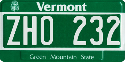 VT license plate ZHO232