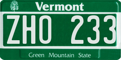 VT license plate ZHO233